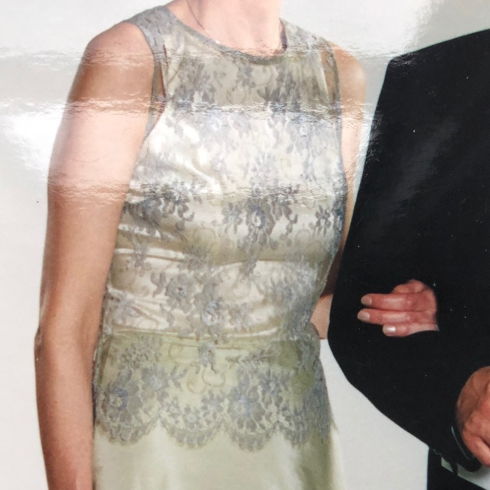 Colette Dinnigan lace top in blue & green